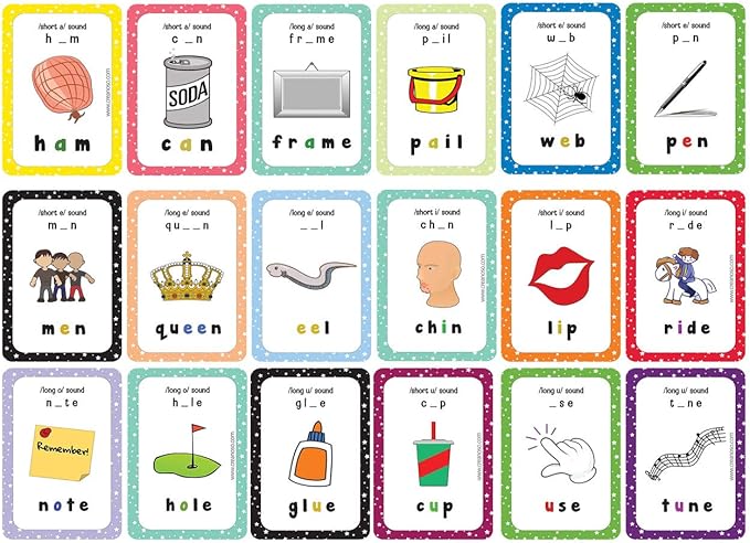 Creanoso Phonics Vowel Sounds Learning Cards for Boys Girls (2-Deck) – Learning Day Care Classroom Nursery Home Teaching Supplementary Educational Card Pack for Parent Teachers Boys Girls