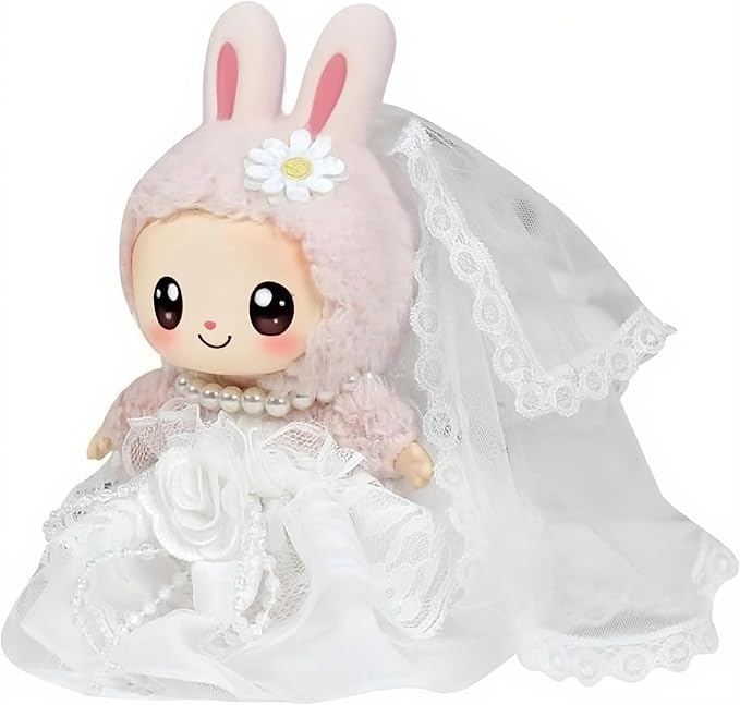 Wedding Dress for 17cm (6.7 inch) Dolls – 3 Piece Tulle Gown with Pearl Necklace and White Veil – Elegant Bridal Doll Clothes, No Doll (Wedding Dress)