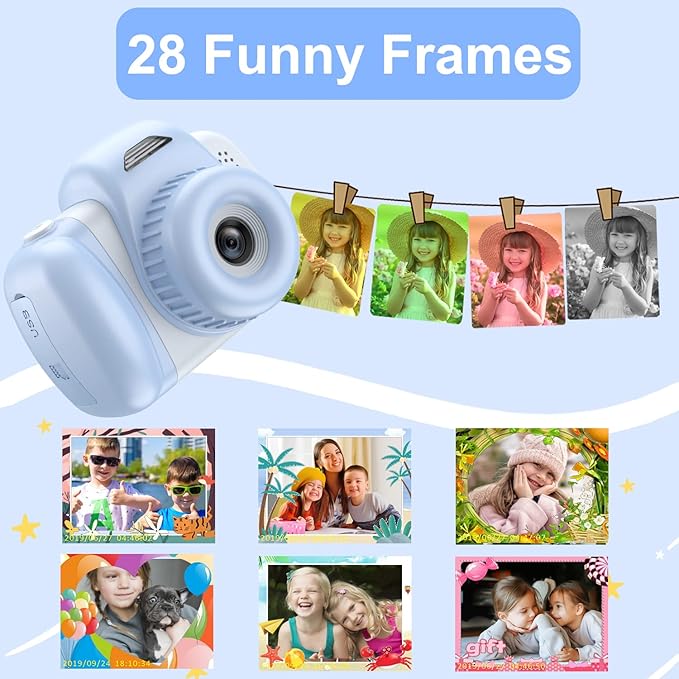 Goopow Mini Kids Camera Toys for 3 4 5 6 7 8 Year Old Girls Boys, Toddler Children Digital Video Camcorder Camera, Best Chritmas Birthday Festival Gift for Kids - 32G SD Card Included NK-Lightblue