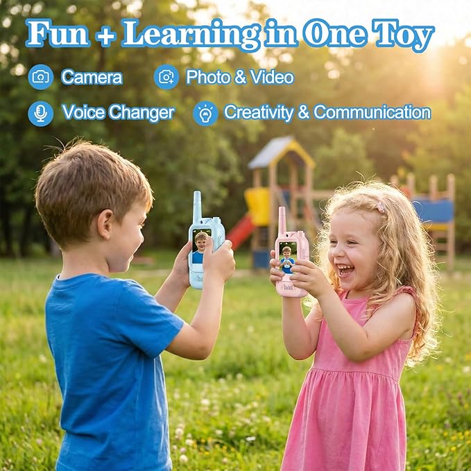 Walkie Talkies for Kids with Camera Video Walkie Talkie 2 Pack Rechargeable Long Range Kids Toys for Camping Hiking Travel Gifts for Boys & Girls Ages 3–10