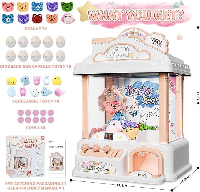 Claw Machine for Kids, Snow Bear Theme Mini Vending Machine for Girls Age 6-8, Candy Grabber Dispenser Toy Machine for Boys, Girl's Birthday Gifts for Age 3+, Fun Toys Perfect for Family, Party