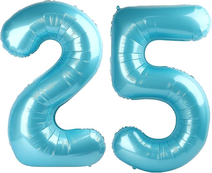 40 Inch Light Blue Number 25 Digital Balloon,Jumbo Mylar Foil Helium Balloon for 25 Balloons for Birthday Party,Wedding Anniversary Party Decorations