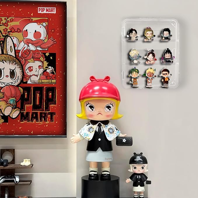 Clear Acrylic Display Case, Figures Display Box Wall Mounted with Lights for Pop Mart Funko Collectibles LEGO Minifigures Mini Action Figurines Mini Toys Pop,3 Tiers Detachable Desktop Dustproof