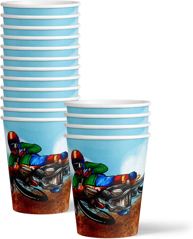Dirt Bike Birthday Party Supplies - Boy's Motorcross Birthday - Motorcycle Part Set Includes Plates Napkins Cups Tableware Kit for 16
