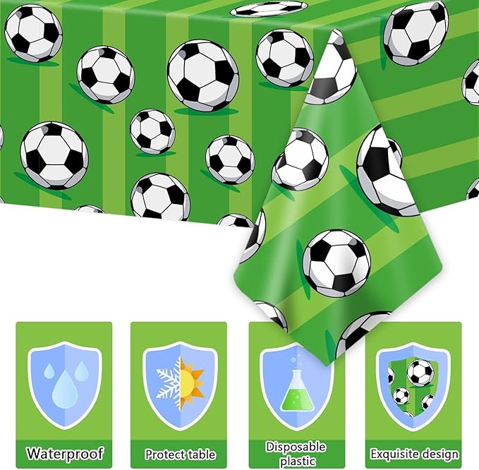 Wiooffen 3 Pcs Soccer Party Tablecloth Soccer Birthday Plastic Tablecloths Disposable World Cup Table Cover Party Decorations Sports Table Cloth Themed Party Supplies Favors, 54 x 108 Inches