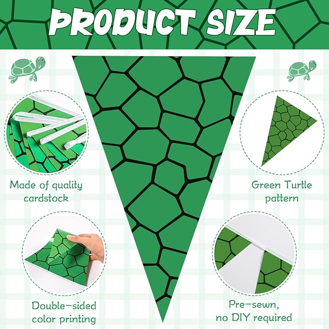 Tiamon 5 Pcs Green Turtle Birthday Banner Decoration Sea Turtle Themed Pennant Bunting 49.2 Ft Green Teenage Mutant Turtles Triangle Flag for Kids Birthday Teenager Cartoon Party Decoration