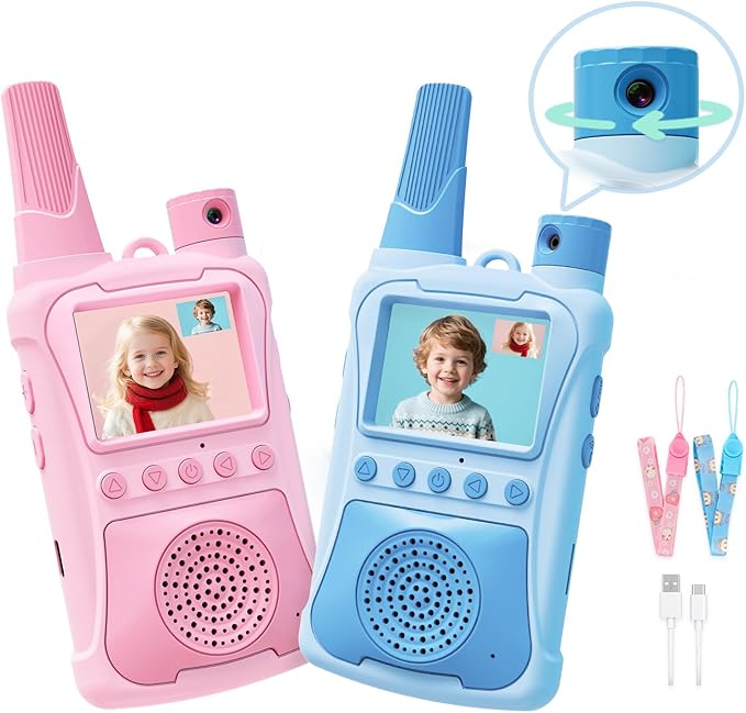 Video Walkie Talkies for Kids 2 Pack with 180° Camera & Games & HD Screen, Rechargeable Long Range Camera Walkie Talkies, Toddler Indoor Outdoor Toys Birthday Gifts for Girls Boys Age 3-12 Year Old
