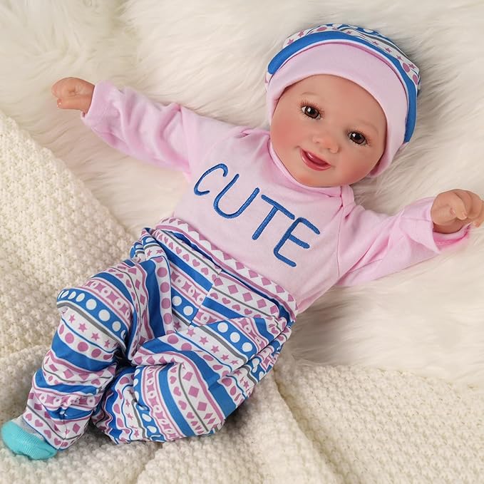 BABESIDE 4 Pcs Reborn Baby Doll Clothes Set for 17-22 Inch Babydolls, Cute Cat Pattern Baby Doll Accessories with Hat Socks for Realistic Baby Dolls Accessories, Pink