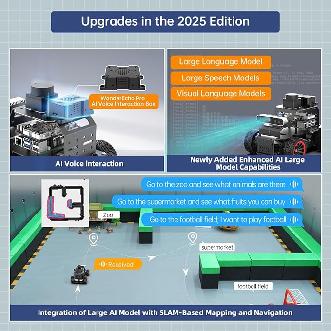 HIWONDER Robot Car with ChatGPT Large AI Models, 3D Depth Camera Ackermann Chassis ROS2-HUMBLE Lidar SLAM Mapping Navigation Autonomous Driving, MentorPi A1 Advanced Kit Without Raspberry Pi