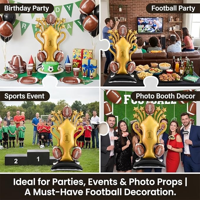 Football Party Decorations, 59 Inch Standing Football Champion Trophy Balloons for Party Supplies, Sports Theme Birthday, Game Day Celebration, Outdoor & Indoor Photo Backdrop