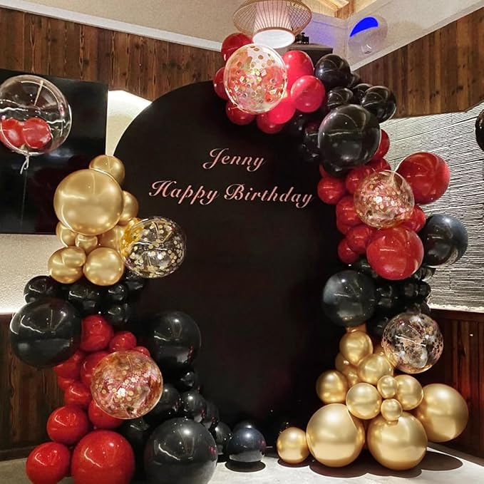 155Pcs Red Black Gold balloons Garland Arch Kit with Gold Confetti Balloons for Graduation Anniversary Casino Night Hollywood New Years Movie Night Birthday Decorations