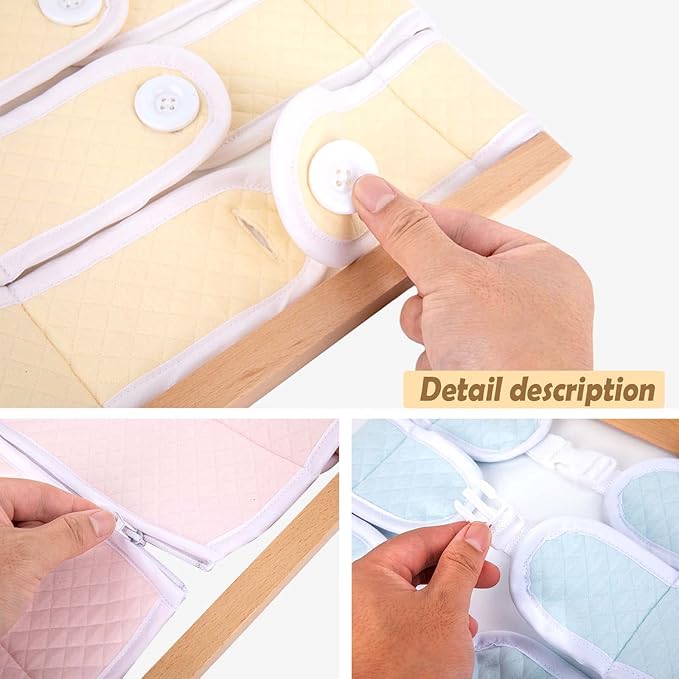 Montessori Wooden Toys for Dressing Learning Board Learning Basic Dressing Skills - Buttons, Snaps, Zippers, Belt Buckles for 1 2 3 Year Old Toddlers Sensory Toy Gifts(3 Buttons)