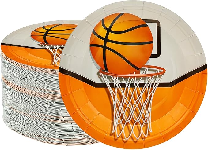 50Pcs Basketball Party Supplies - 7inch Paper Plates for Boys Sports Theme Birthday Party Decorations