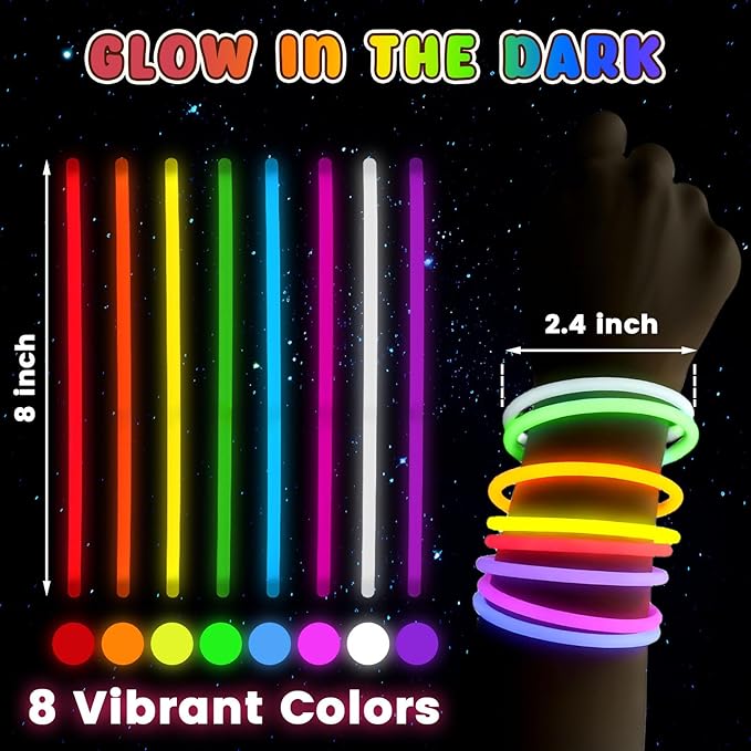 3 otters 100PCS Glow Sticks, 8 Inch Glow in the Dark Party Favors Easter Birthday Party Supplies Light Up Sticks for Kids Adults Birthday Easter Basket Stuffers Egg Fillers Decorations