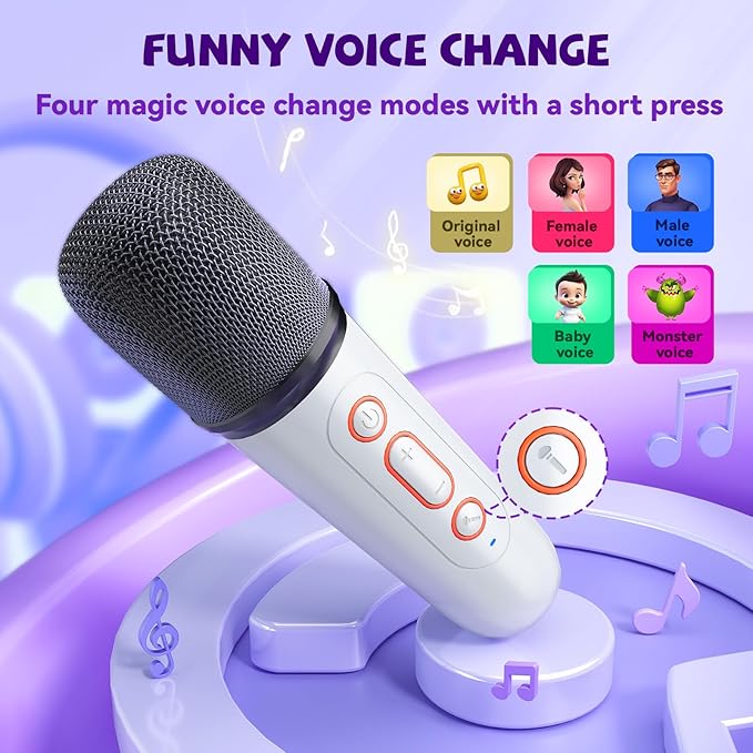 Mini Karaoke Machine for Kids, Portable Bluetooth Speaker with Wireless Microphones, Gift for Girls Toys 4, 5, 6, 7, 8, 10, 12+ Years Old Birthday Family Home Party(Y2-White-1 Mic)