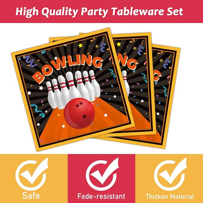 96 Pcs Bowling Party Supplies Paper Plates Napkins Tableware Set Bowling Party Birthday Decorations Favors for Boy or Girl Serves 24