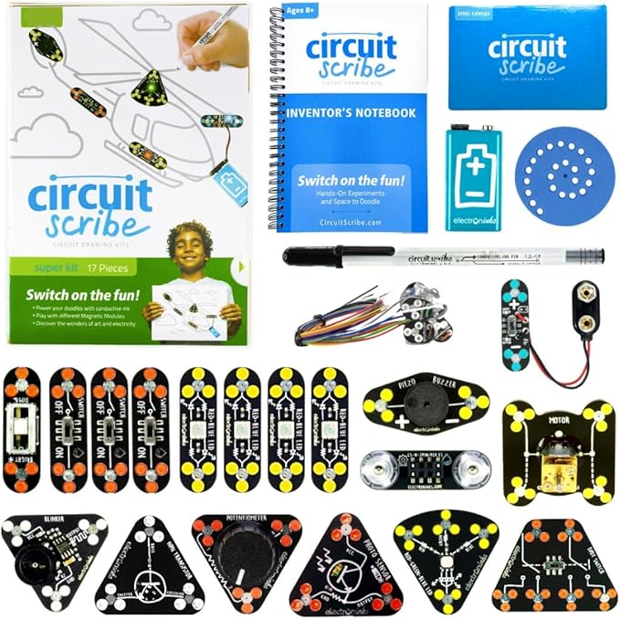 Circuit Scribe Super Kit Plus | Circuit Drawing Conductive Ink Pen & 19 Electronics Modules | Workbook with 27 Lessons | Gift for Future Inventors | Learning & Education STEM