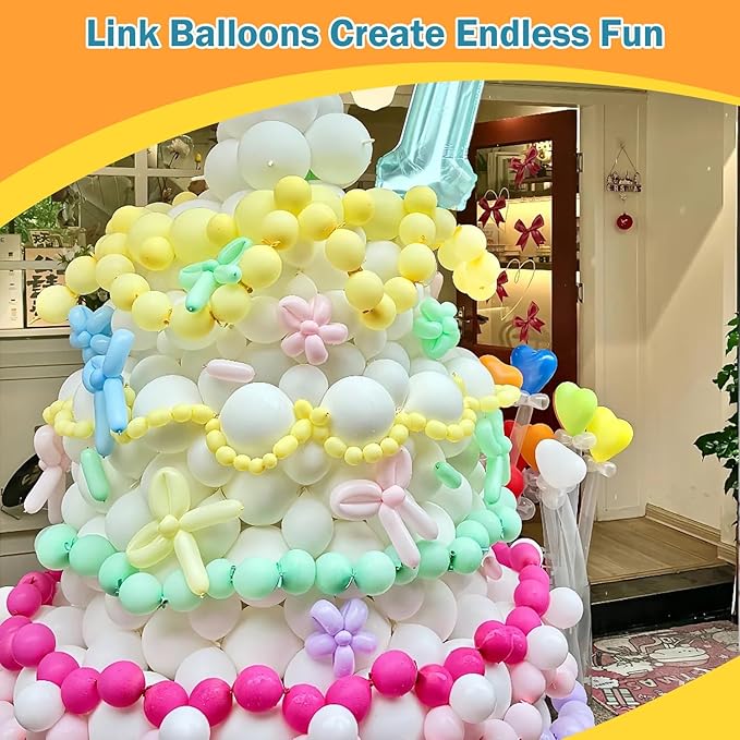 200 Pcs Linking Balloons 6 Inch Link Balloons for Birthday Wedding Party Festival Decorations (White)
