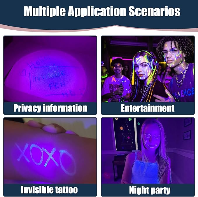 Invisible Ink Pens with UV Light, Magic Spy Pens with Mini UV LED Keychain Flashlights for Secret Messages, Disappearing Ink Pens with Black Light for Kids, Ideal for Parties and Gifts (9PCS)