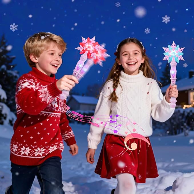 KingGlee Light Up Frozen Snowflake Wands with Sound(Motion Sensitive) Magic Toy for Kids Girls Princess Party Favors Costume Cosplay Accessories Pink 2-Pieces