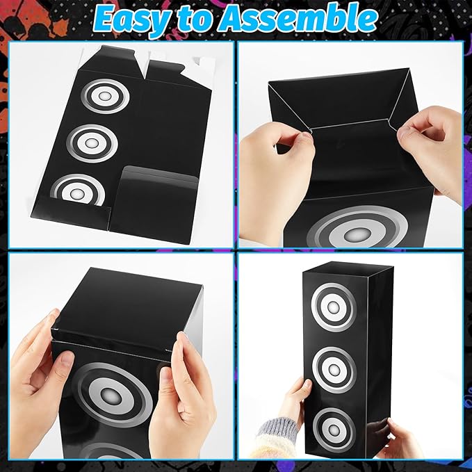 Naozinebi 6 Pcs 80s 90s Party Boxes Hip Hop Party Decorations Large Paper Boombox Box Music Theme Gift Box for Retro 1980s 1990s Neon Disco Birthday Supplies Favors