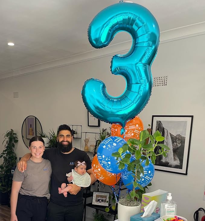 3 Balloon, Blue Number Balloons 40 Inch, 3rd Birthday Decorations for Kids Girls Boys, Men Women Blue Party Supplies for Party Decorations, Number 3 Balloon