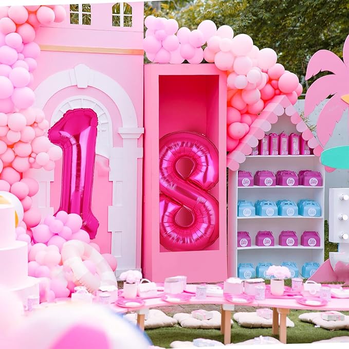 40 Inch Number Balloons Hot Pink 18 Large Number Balloon Anniversary Event Celebration Bachelorette Cowgirl Let's Go Girls Pink Themed 18th Birthday Party Decor Supplies 10 Pcs