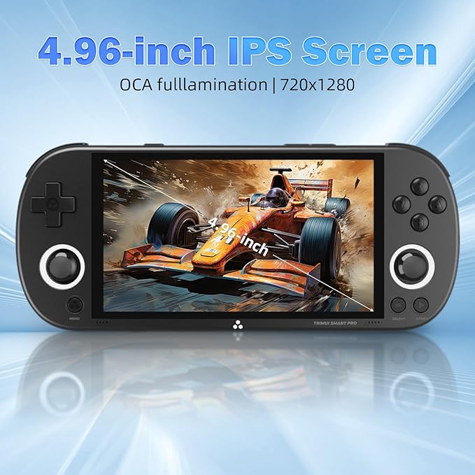 Trimui Smart Pro Retro Handheld Gaming Console Video Gaming Console Dual Joystick Design 4.96 inch 720x1280 IPS Screen 5000mAh Built-in 64G TF Card Portable Game Console Linux System Black
