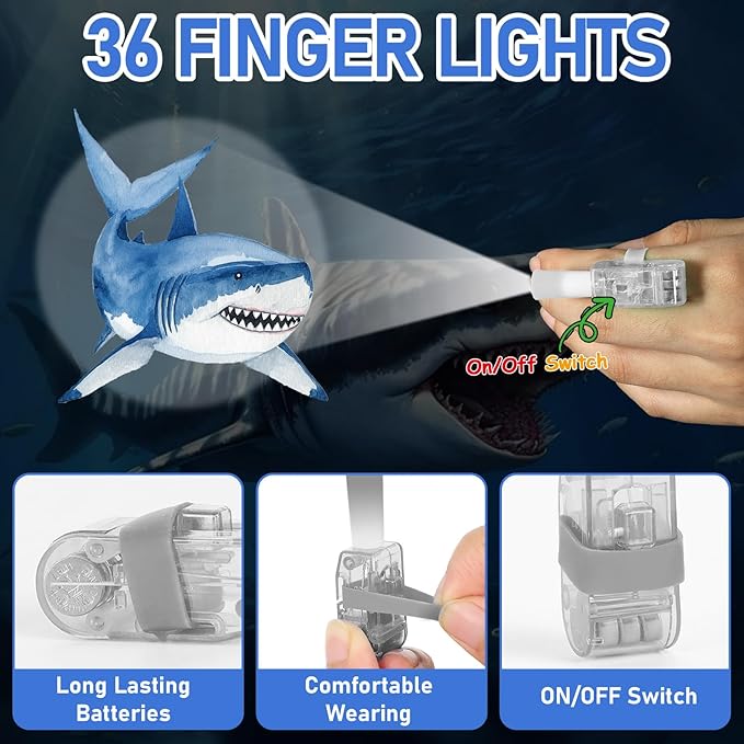 36Pcs Under the Sea LED Finger Lights Cartoon Shark Party Favors Glow in the Dark Light Up Finger Lights Ocean Animal Themed Toys Bulk for Birthday Party Goodie Bag Stuffer Birthday Classroom Prize