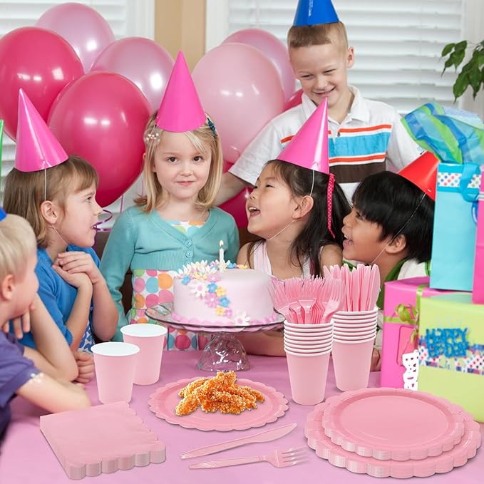 144Pcs Pink Birthday Party Supplies Pink Tableware Set Serve 24 Guests Includes Dinner Plates Cups Napkins For Wedding Baby Shower Birthday Party Decorations