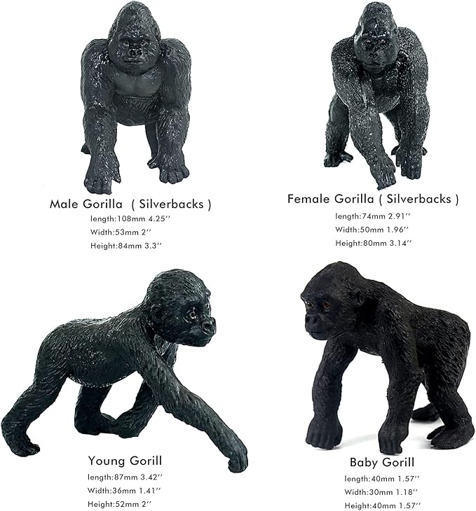 FUNSHOWCASE 10 Gorilla and Chimpanzees African Jungle Animals Toy Figure Realistic Plastic Figurine Playset