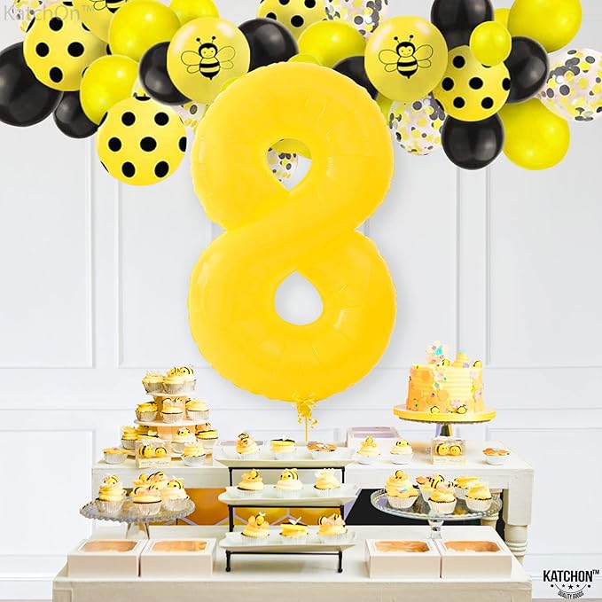 KatchOn, Yellow Number 8 Balloon - Huge, 40 Inch | 8 Balloon for 8th Birthday Decorations | 8 number balloons, 8th Anniversary, Yellow Birthday Party