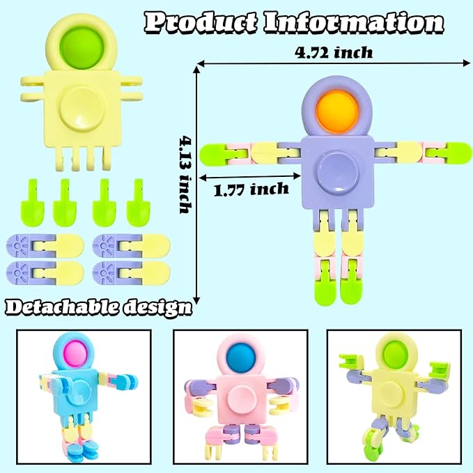 20 Pcs Funny Sensory Fidget Toys,Transformable Chain Robot Finger Toy,Stress Relief Fingertip Gyro Toys for Party Favors,Gifts,Classroom Supplies Prizes
