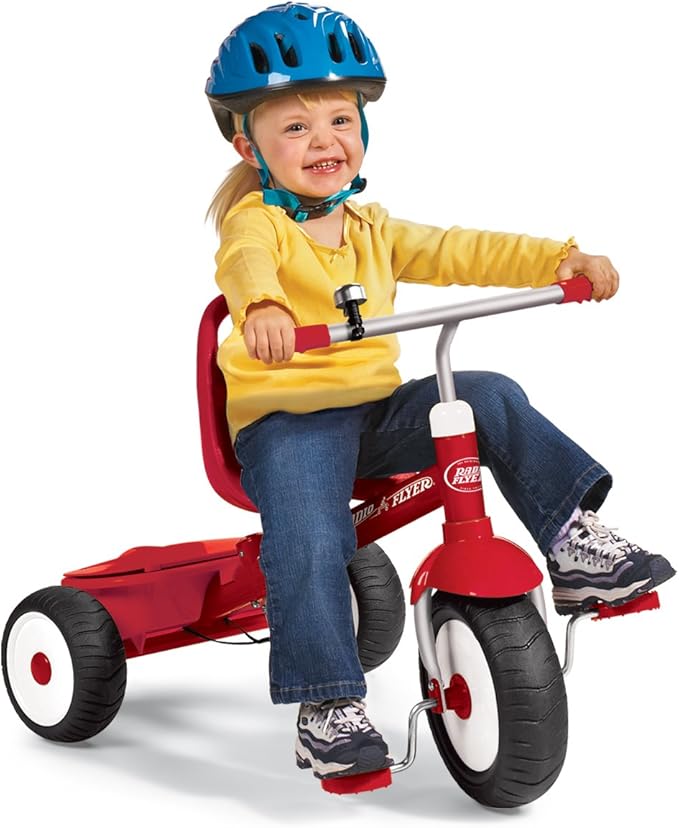 Radio Flyer Deluxe Steer & Stroll Trike, Red, for Kids 2-5, 2-in-1 Parent Steer Tricycle, Removable Push Handle, Adjustable Seat, Steel Frame, Covered Storage Bin, Tricycle for Toddlers and Kids