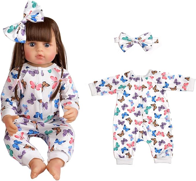 Reborn Baby Doll Clothes Accessories, 5 Set of Doll Clothing, Jumpsuit Bow Headband Outfits for 20 Inch to 22 Inch Dolls, 10 PCs in Total Doll Outfits and Accessories