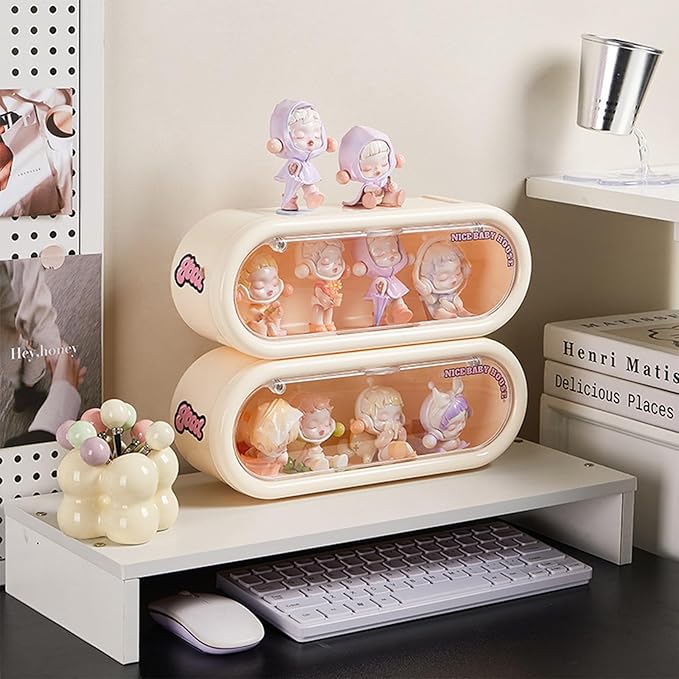 2 Pack Clear Display Case for Figures, Wall Mounted or Desktop Display Box Stand with Magnetic Door, Dustproof Storage Box Organizer for Action Figures Pop Mart