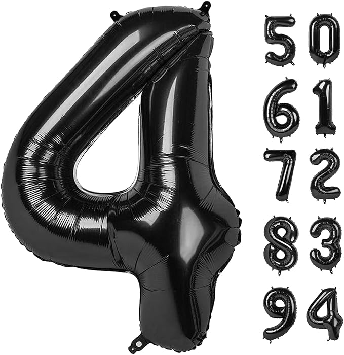 4 Balloon, Black Number Balloon 40 Inch, 4th Gold and Black Party Decorations, Four Large Numbers for Party Decor, Number 4 Balloon