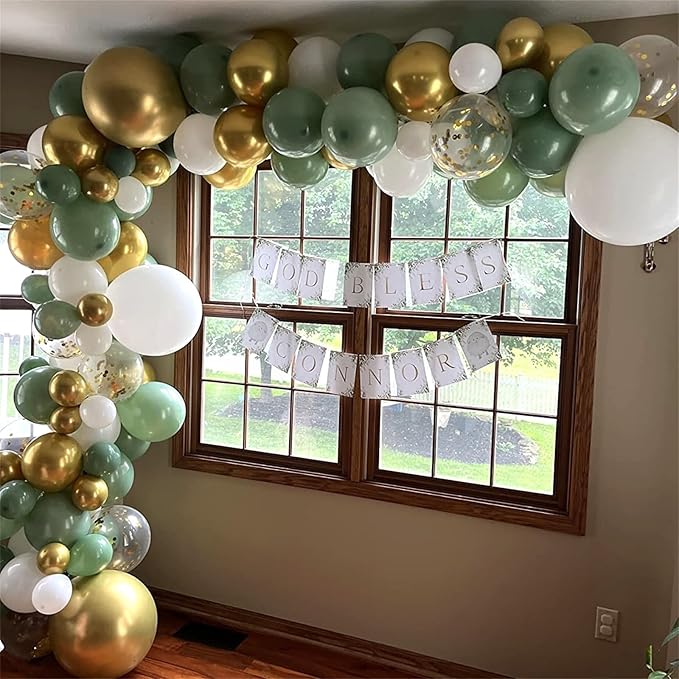 Dusty Sage Green and Gold Balloons, 12 Inch Retro Olive Green White Gold Latex Muted Balloon Set for Girls Birthday Wedding Jungle Baby Bridal Shower Camp Bachelorette House Warming Party Decorations