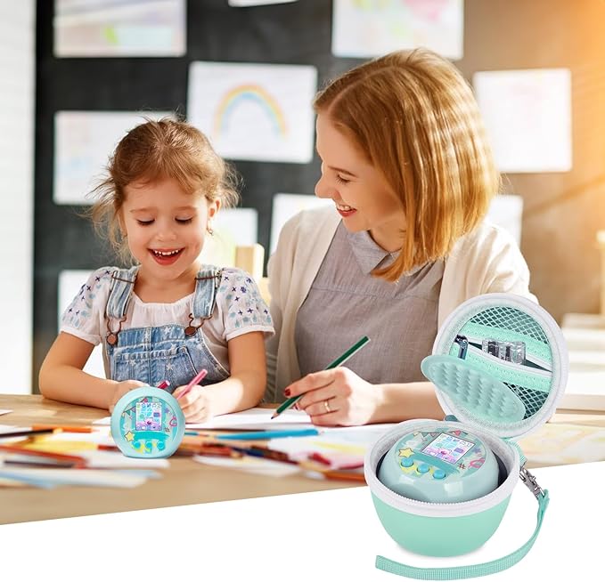 casmilee Toy Case for Punirunes Interactive Digital Pet, Kids Virtual Electronic Pets Storage Holder with Partition to Protect Screen & Mesh Pocket for Small Accessories- Box Only (Green)