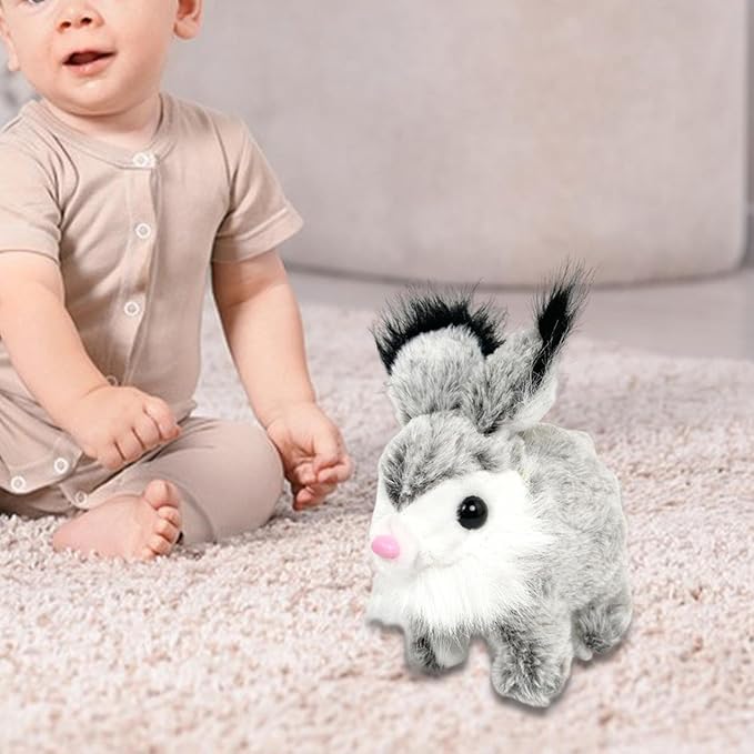 Rabbit Interactive Electronic Pet Bunny Toy Portable Cute Wiggle Ears with Sounds and Movements for Children Kids Gifts, Gray White