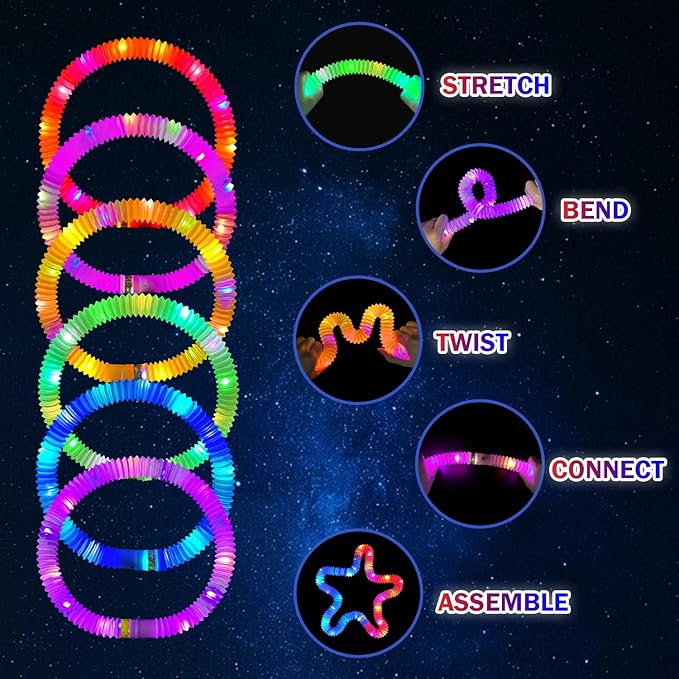 Glow Sticks Party Favors Supplies for Toddler 18 PCS, Easter Basket Stuffers Fidget Toys Gifts for Kids, Light up Pop Tubes Necklace ＆ Bracelet Accessories,Non Candy Treats for Camp,Birthday,Wedding
