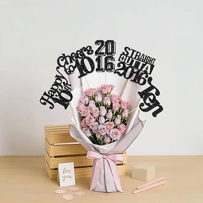 Gyufise 15Pcs Happy 10th Birthday Centerpiece Sticks Ten Straight Outta 2016 Table Flower Centerpieces Sticks Cheers to 10 Decorations for 10th Birthday Party Supplies Black