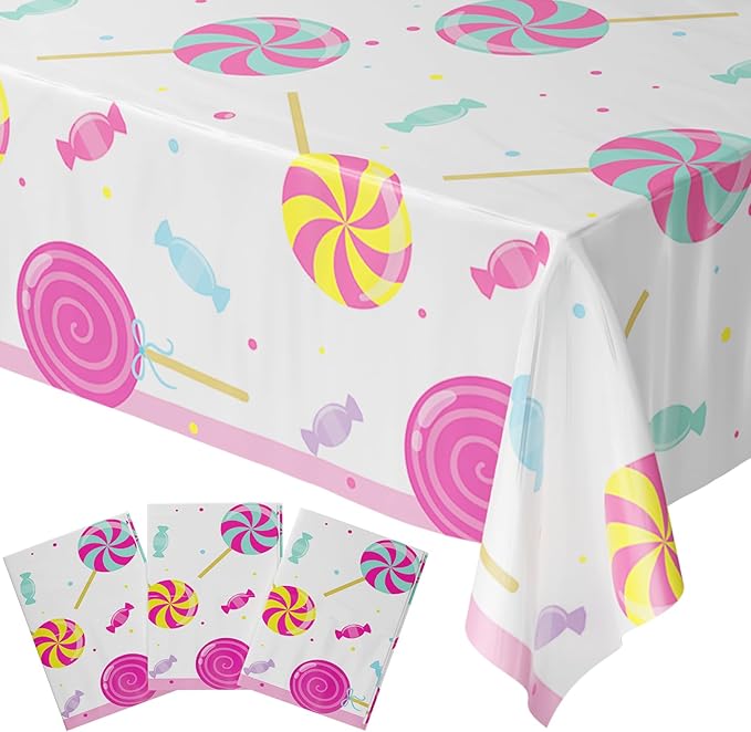 Blue Orchards Candy Table Covers (Pack of 3) - 54"x108" XL - Table Cloth, Party Supplies, Decorations, Lollipop Birthday Party, Halloween
