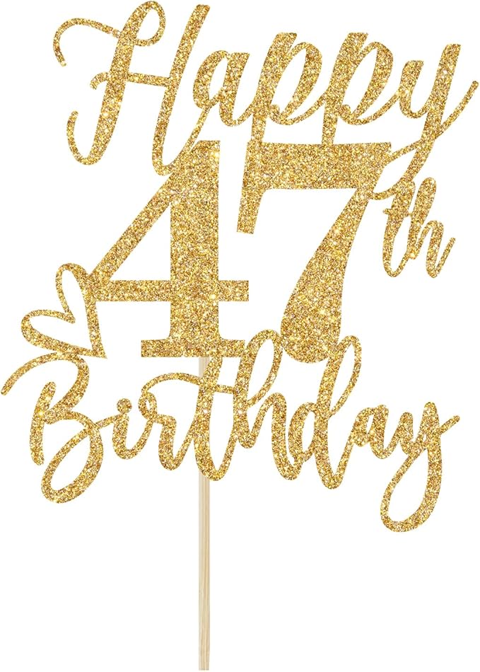 Happy 47th Birthday Cake Topper, 47th Birthday Decorations, Cheers to 47 Years, Hello 47, 47th Happy Birthday Party Supplies Gold Glitter