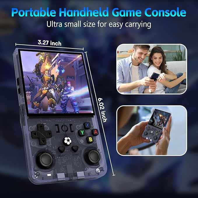 R36MAX Retro Game Console, 4.0 inch Retro Gaming Console with 128GB Memory, Video Game Consoles with 4000mAh Battery and 30+ Emulators, Gray