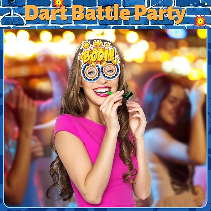 24 PCS Dart Battle Party Paper Eyeglasses, Dart Battle Party Favors Decorations Supplies, Dart War Birthday Party Decorations Gifts Photo Booth Props