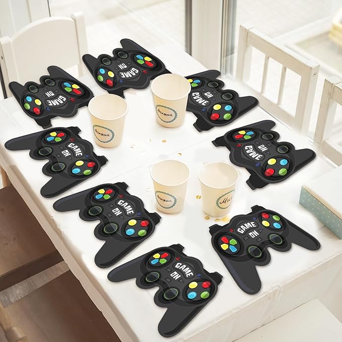 CHUNNIN 50 PCS Video Games Party Plates Gaming Dessert Disposable Plates for Kids Video Game Themed Party Supplies Game On Paper Tableware Birthday Decorations Supplies