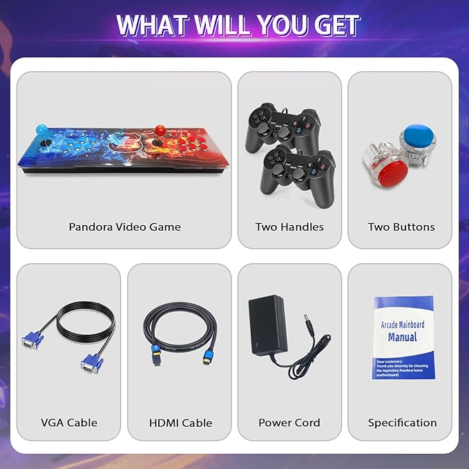 [30000 Games in 1] Arcade Console Pandora Box - with Two Extra Handles, 4K HDMI Output Plug & Play Video Game 256GB Memory Card Retro Gaming Console Double Joystick Favorites List
