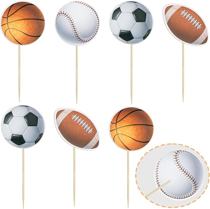 Gyufise 36 Pack Sports Cupcake Toppers Baseball Rugby Cupcake Picks Basketball Toothpicks Soccer Ball Football Cake Decor for Boy Happy Birthday For Sports Ball Game Theme Party Supplies Decoration …
