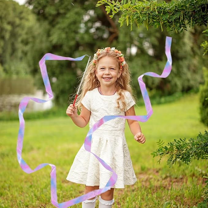 YANMIN Princess Party Favors - 24pcs Dance Ribbon Wand for Kids 4-8 8-12 Princess Mermaid Birthday Party Streamers Decorations Supplies Girls Princess Party Carnival Outdoor Games Goodie Bag Stuffers